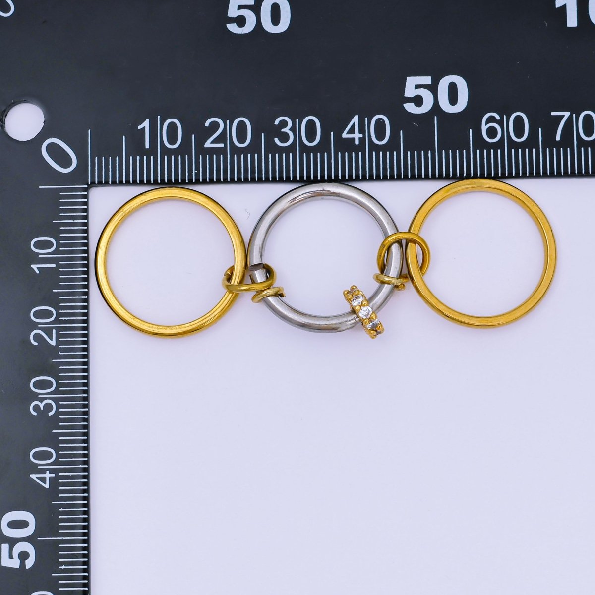 Stainless Steel Micro Paved CZ Three - in - One Simple Round Ring | O - 1445 - DLUXCA