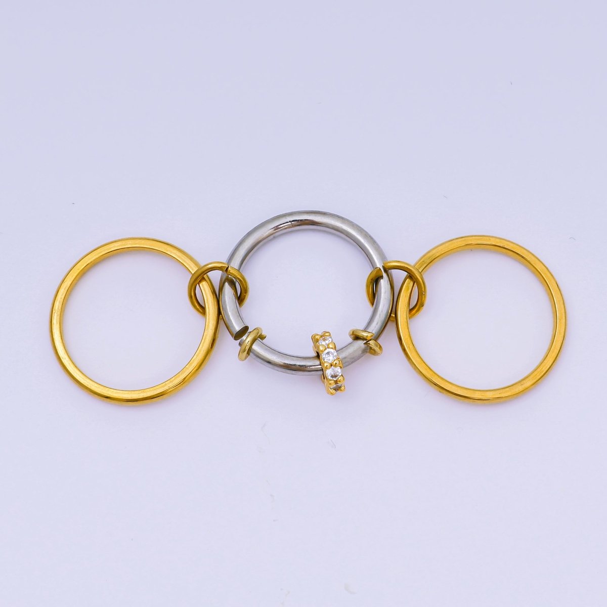 Stainless Steel Micro Paved CZ Three - in - One Simple Round Ring | O - 1445 - DLUXCA