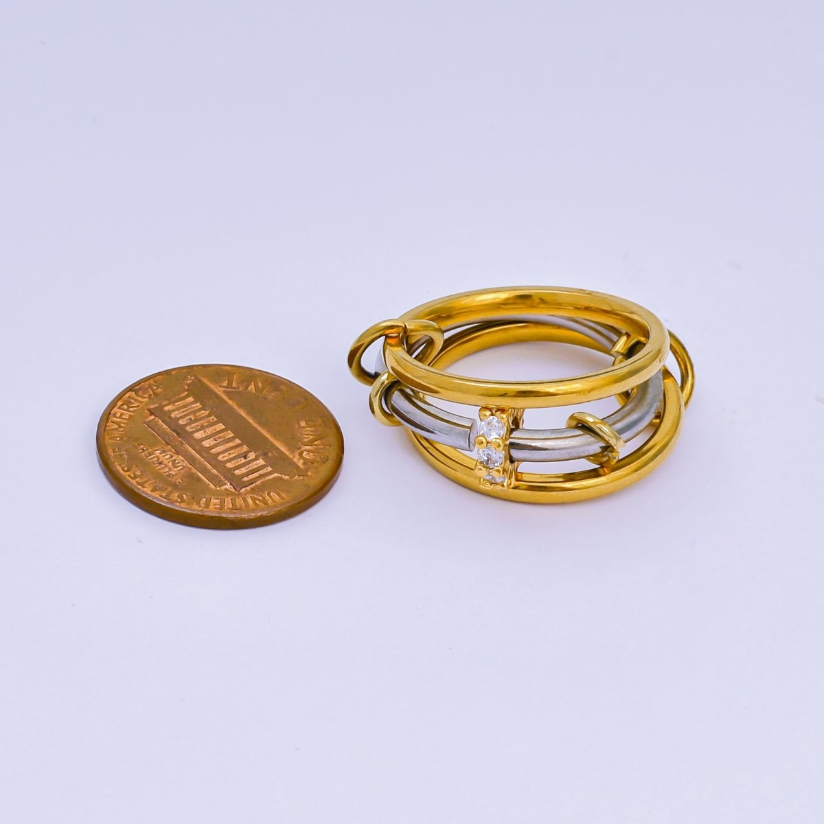 Stainless Steel Micro Paved CZ Three - in - One Simple Round Ring | O - 1445 - DLUXCA