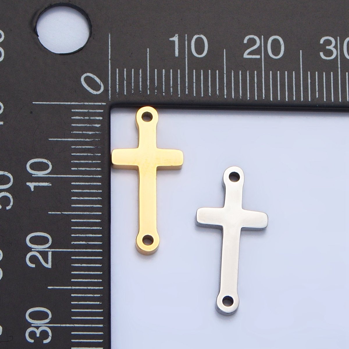 Stainless Steel Minimalist Religious Cross Charm Connector in Gold & Silver | F - 366 - DLUXCA