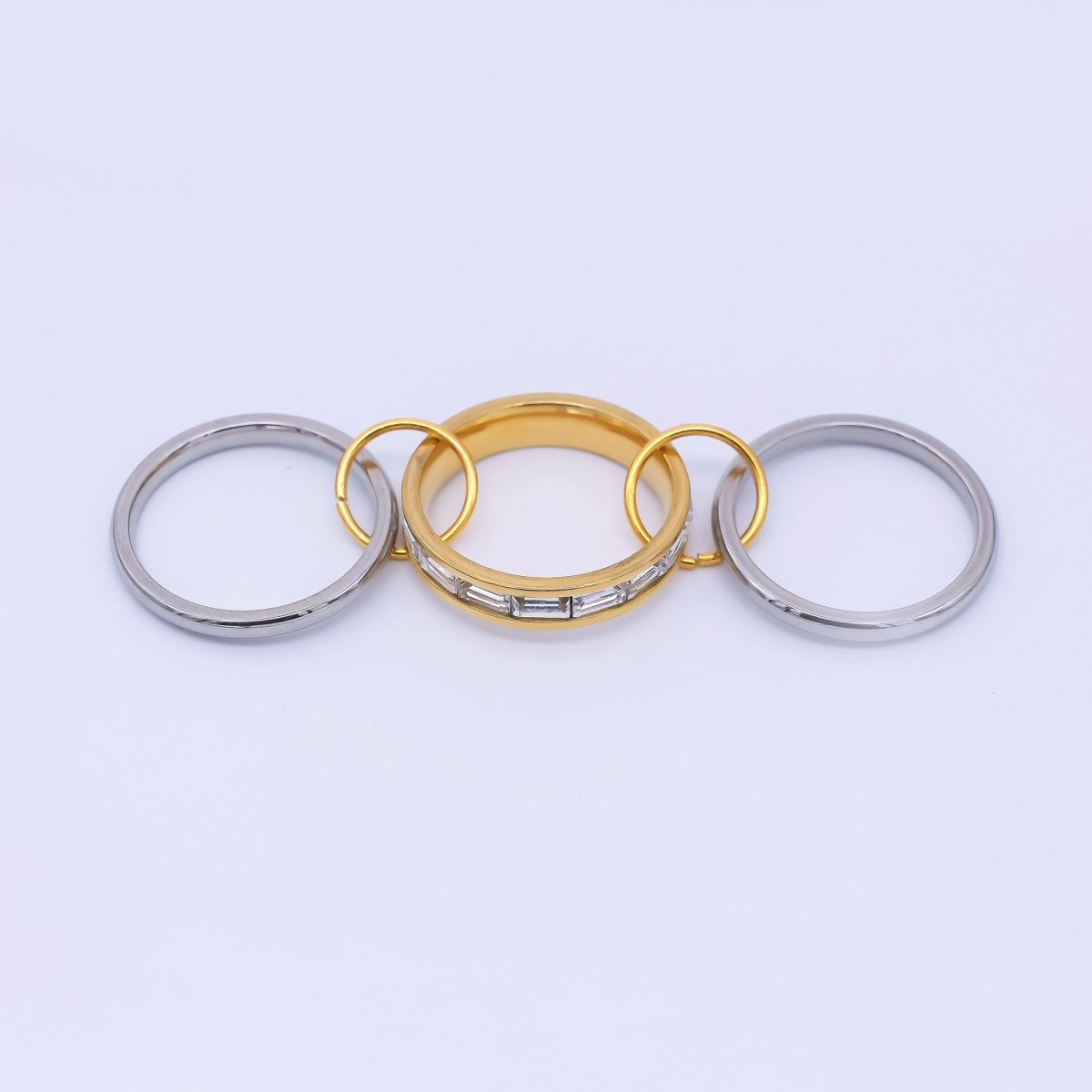 Stainless Steel Mixed Metal Baguette CZ Multiple Interlocked Bands Stacking Ring | O1439 - DLUXCA
