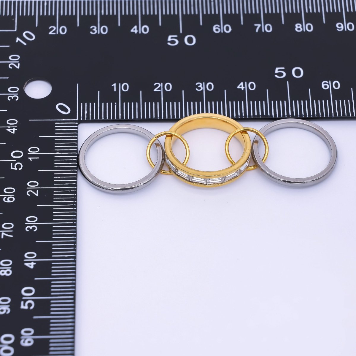 Stainless Steel Mixed Metal Baguette CZ Multiple Interlocked Bands Stacking Ring | O1439 - DLUXCA