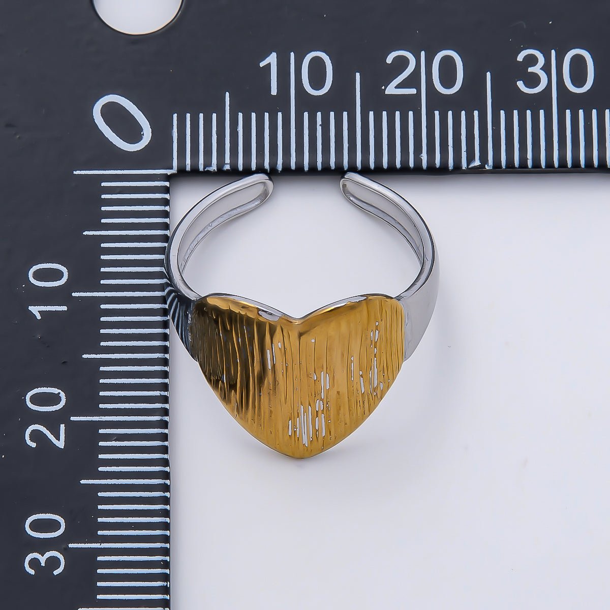 Stainless Steel Mixed Metal Curved Heart Textured Ring | Rings-00188 - DLUXCA