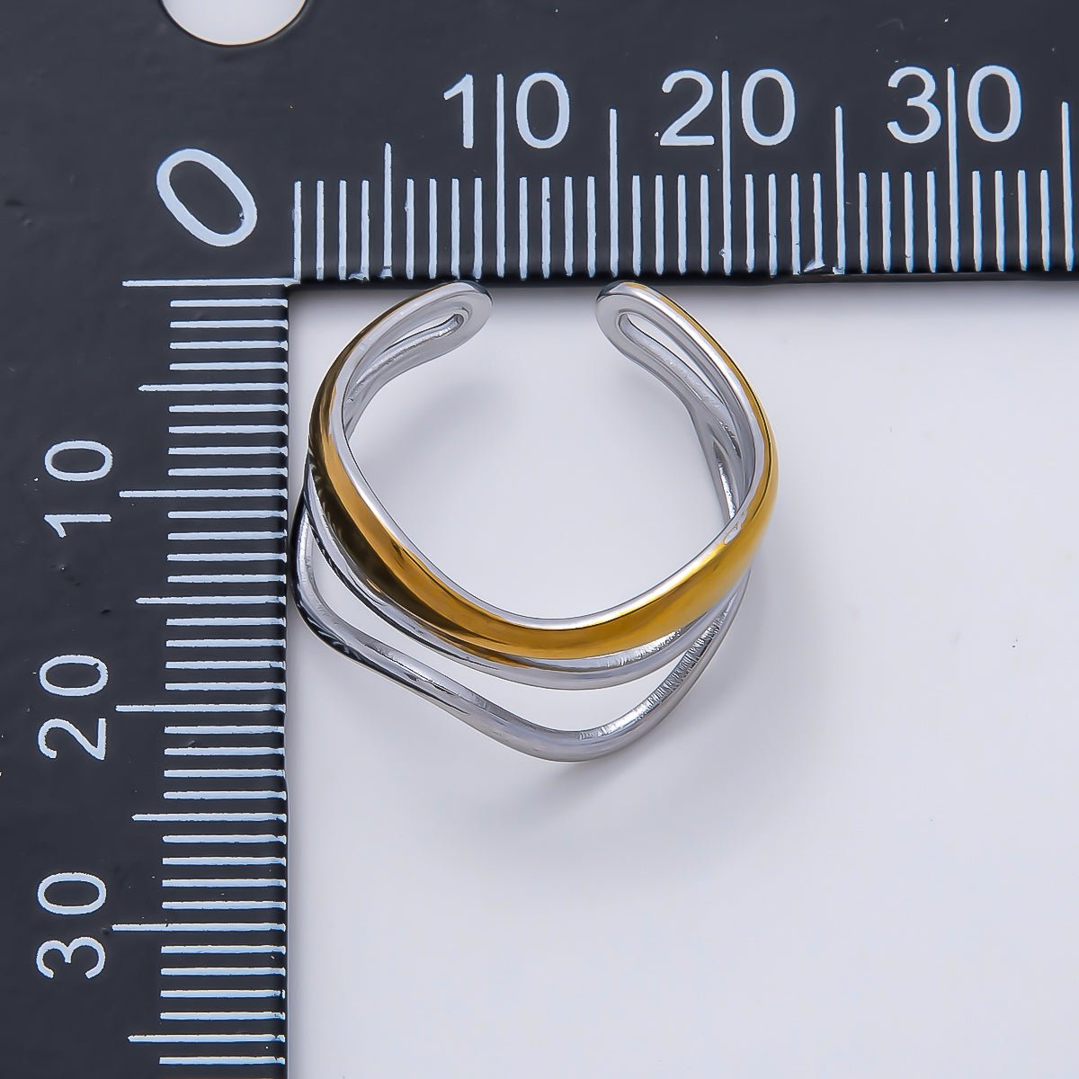 Stainless Steel Mixed Metal Curved Wave Triple Band Ring | Rings-00183 - DLUXCA