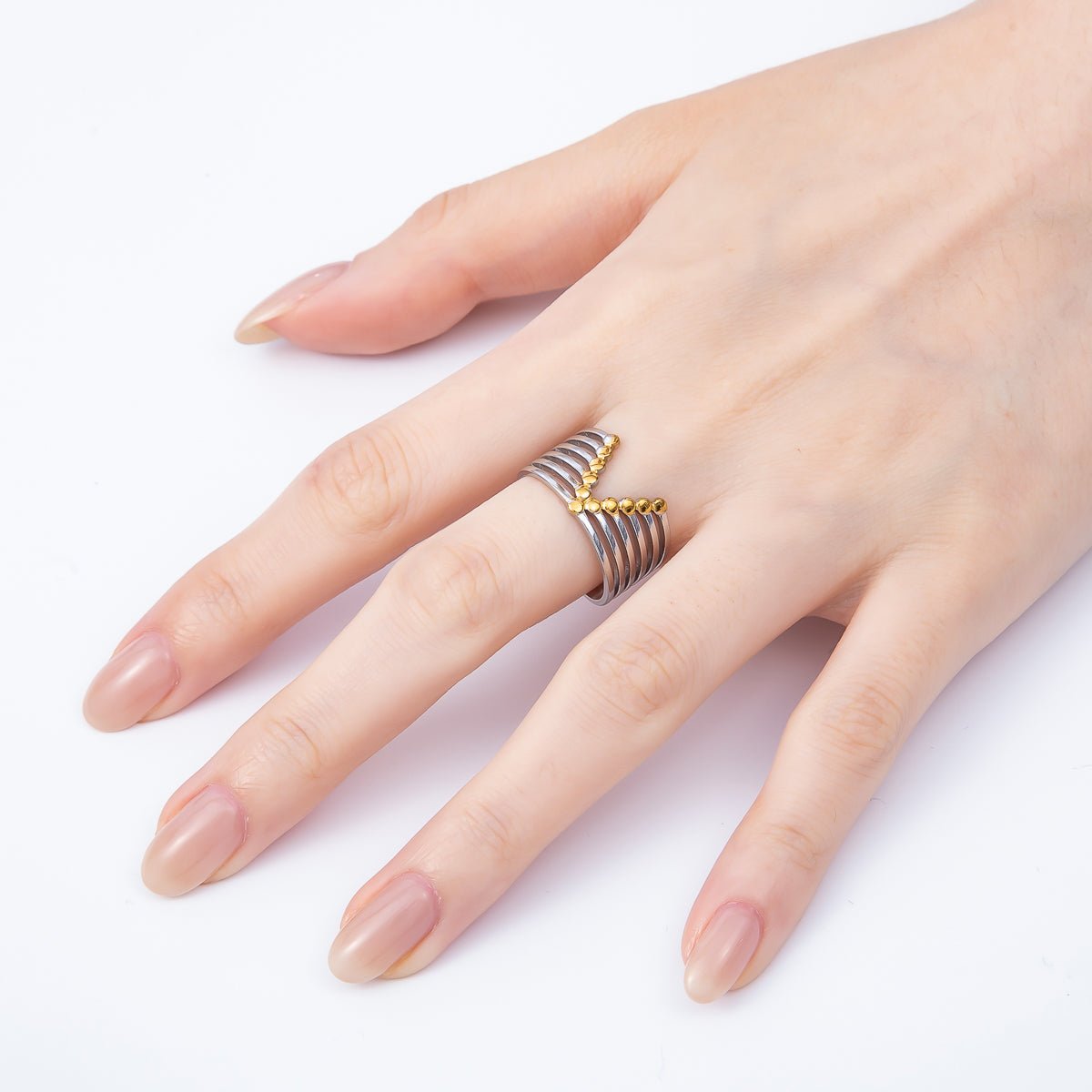 Stainless Steel Mixed Metal Geometric Multi Band Ring | Rings-00185 - DLUXCA
