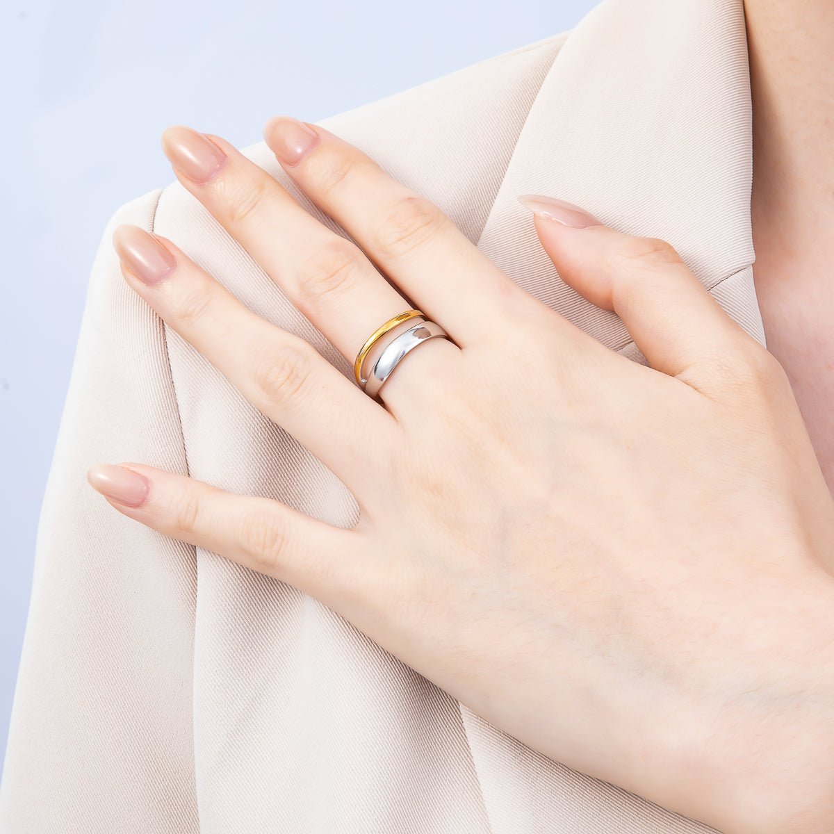 Stainless Steel Mixed Metal Minimalist Double Band Ring | Rings-00187 - DLUXCA