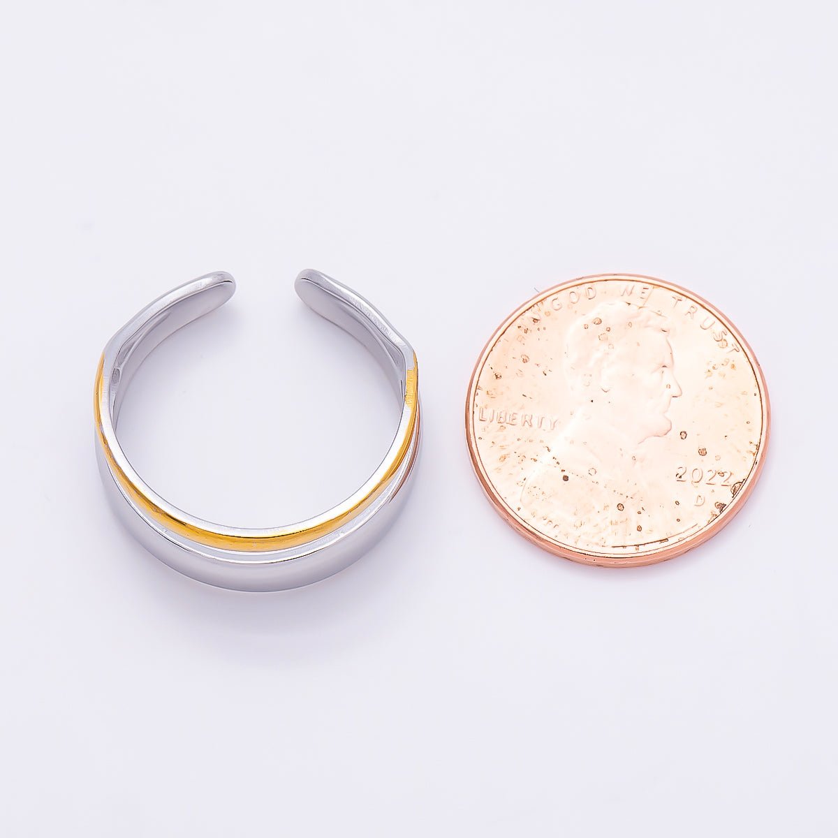 Stainless Steel Mixed Metal Minimalist Double Band Ring | Rings-00187 - DLUXCA