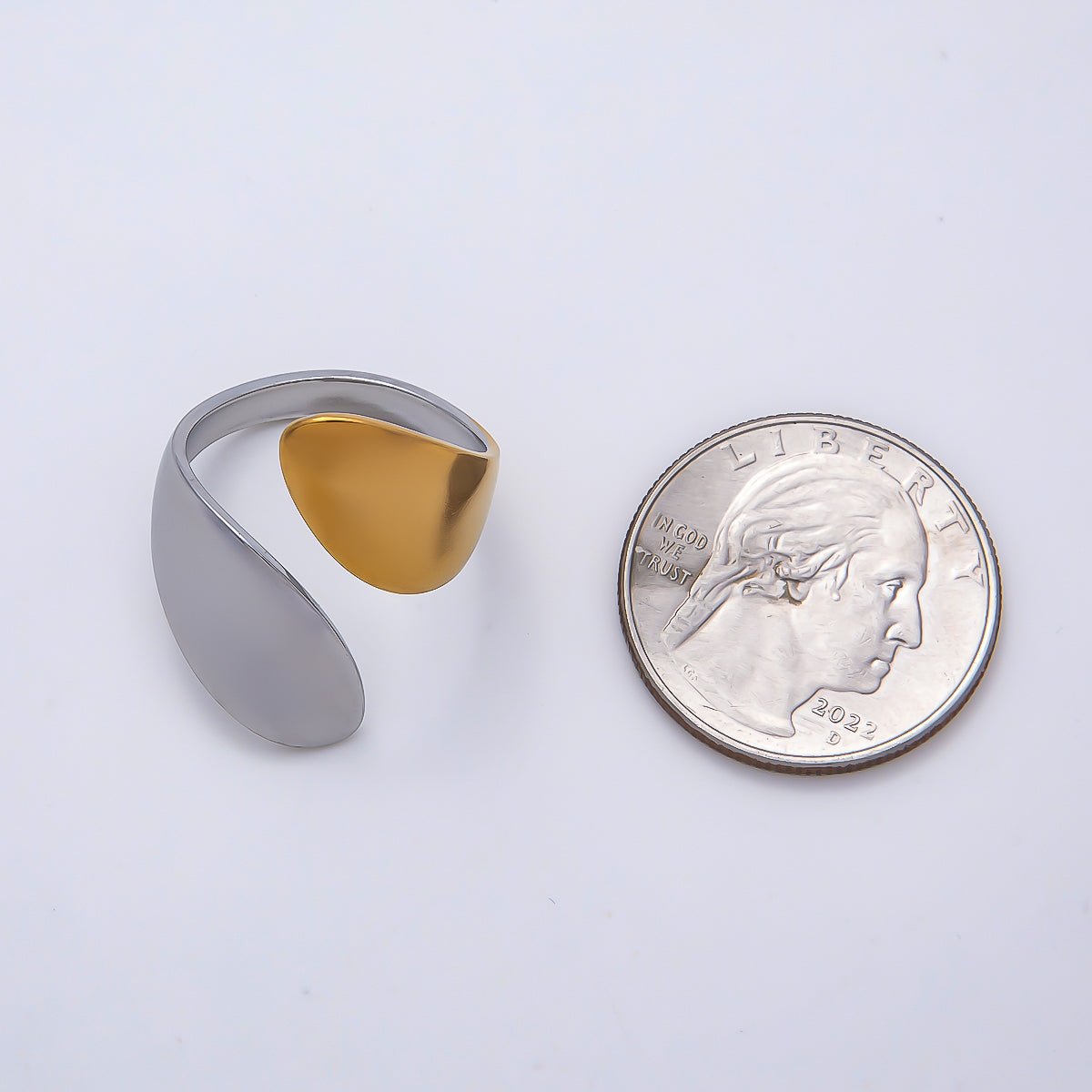 Stainless Steel Mixed Metal Minimalist Flat Wide Oval Band Wrap Ring | Rings-00189 - DLUXCA