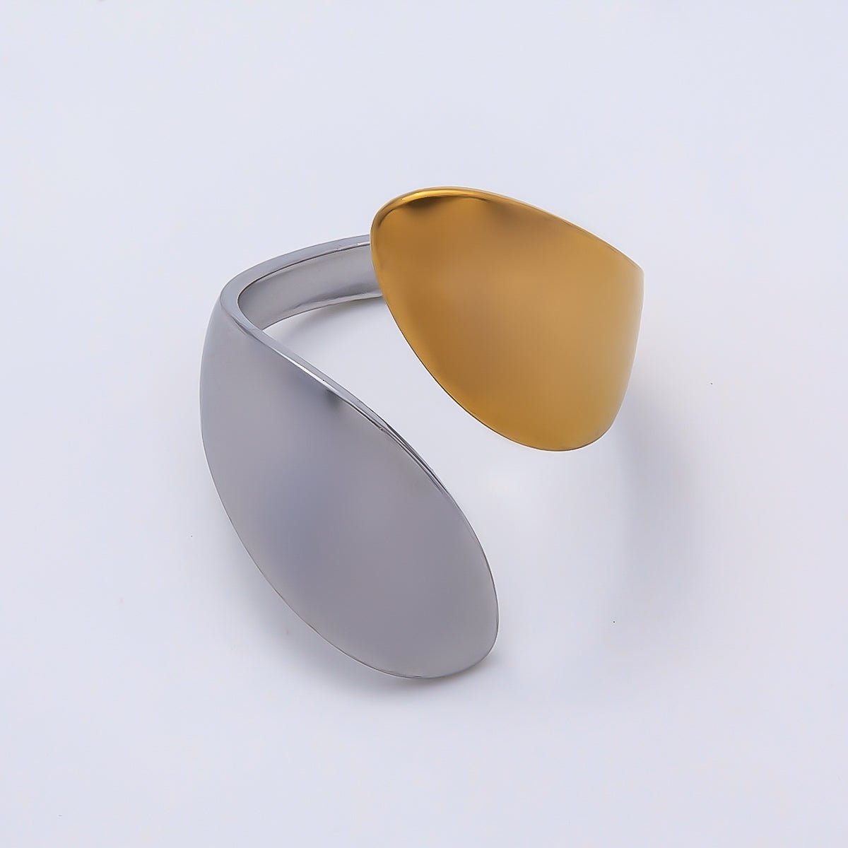 Stainless Steel Mixed Metal Minimalist Flat Wide Oval Band Wrap Ring | Rings-00189 - DLUXCA