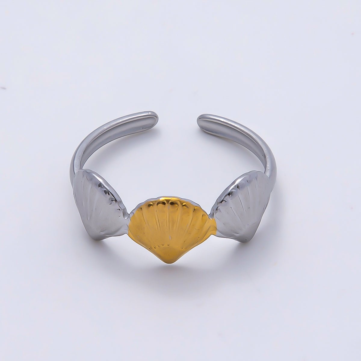 Stainless Steel Mixed Metal Minimalist Triple Scallop Sea Shell Ring | Rings-00190 - DLUXCA