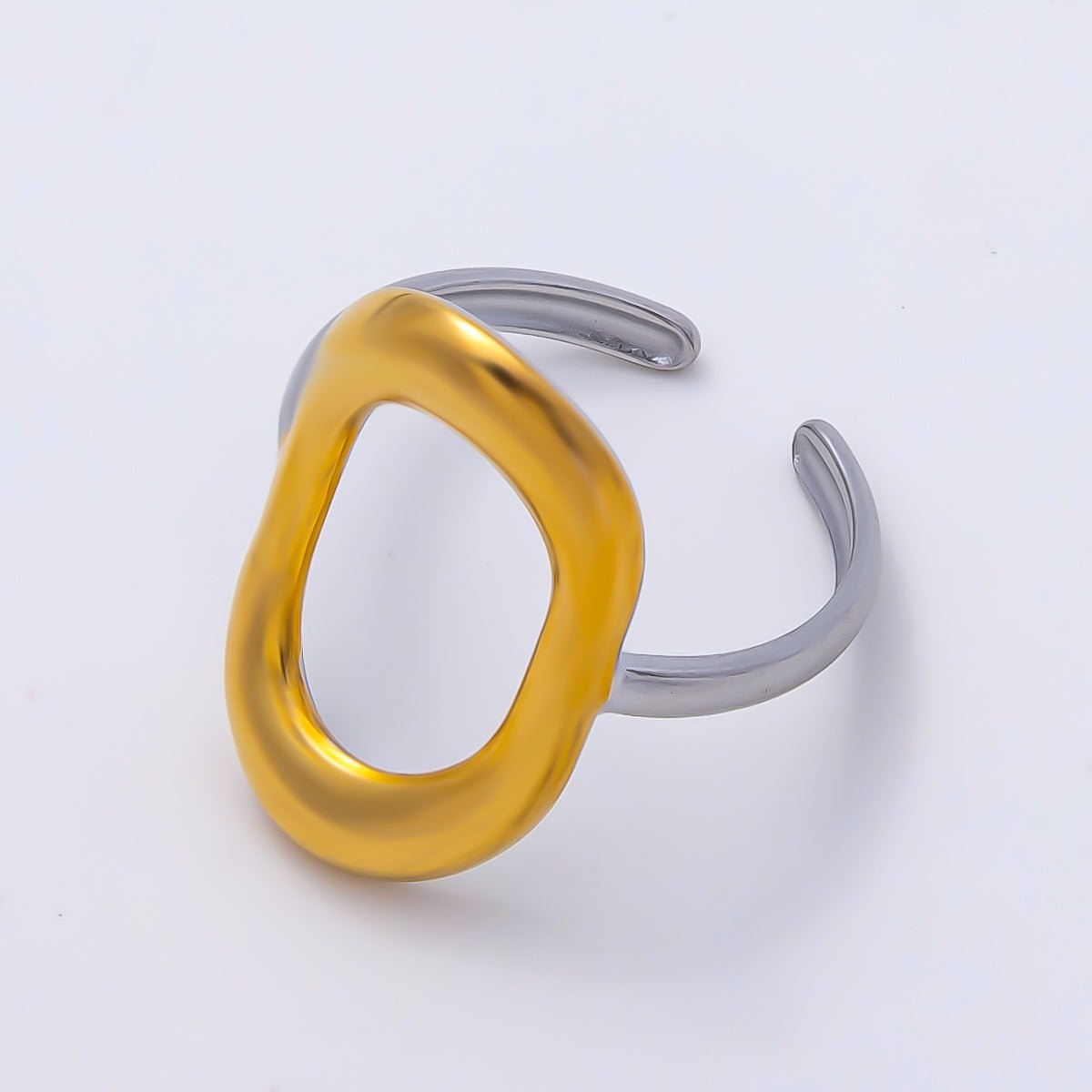Stainless Steel Mixed Metal Open Molten Oval Ring | Rings-00175 - DLUXCA