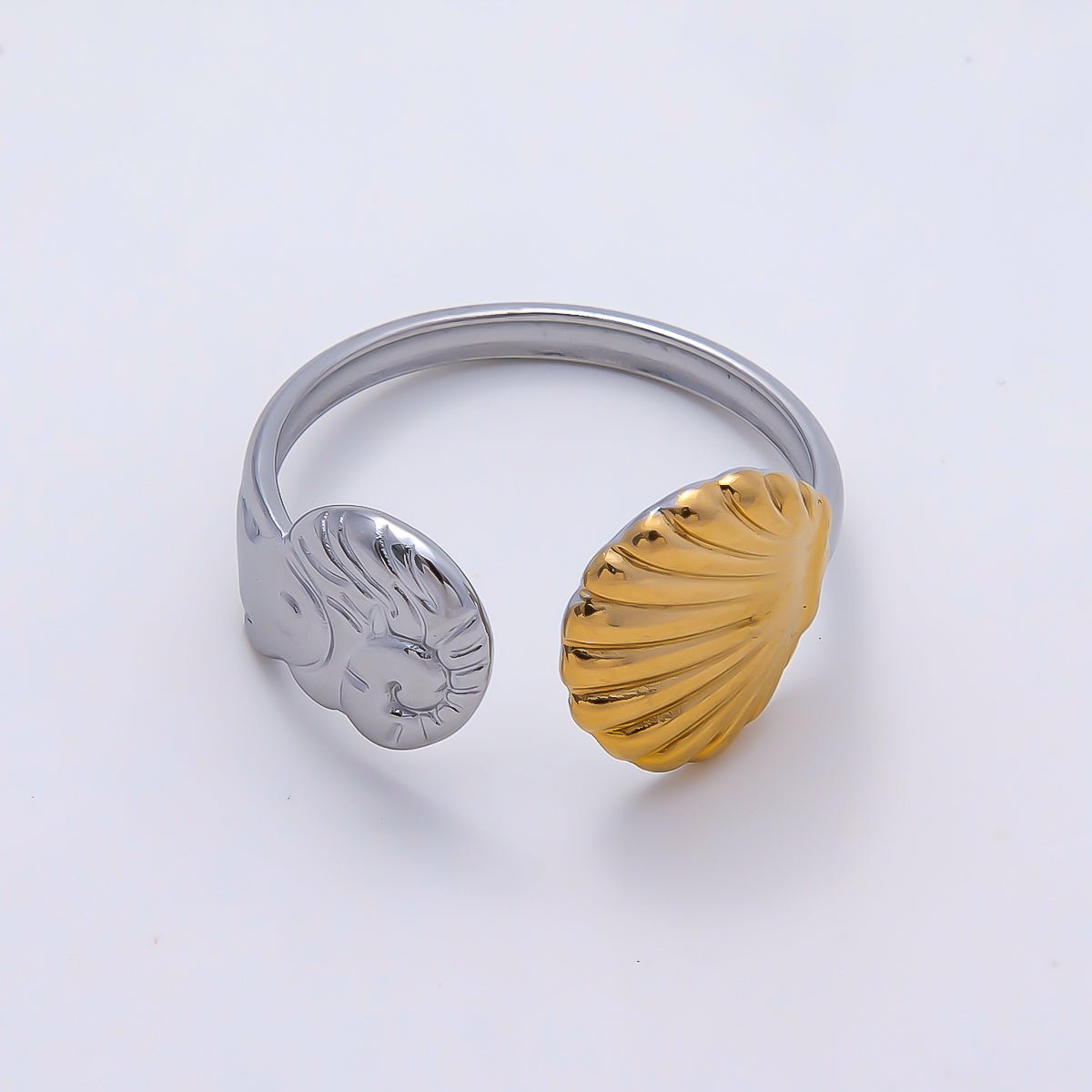 Stainless Steel Mixed Metal Scallop Sea Shell Wrap Ring | Rings-00177 - DLUXCA