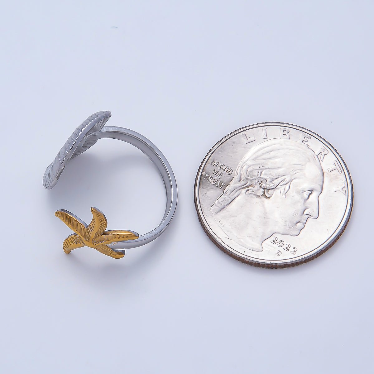 Stainless Steel Mixed Metal Starfish Scallop Sea Shell Wrap Ring | Rings-00182 - DLUXCA