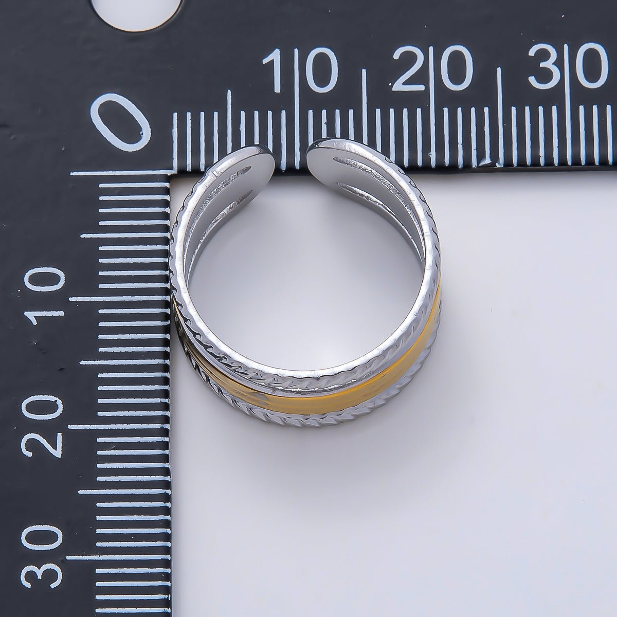Stainless Steel Mixed Metal Wide Croissant Triple Band Ring | Rings-00180 - DLUXCA