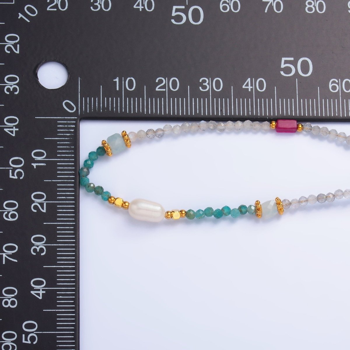 Stainless Steel Multicolor Crystal Gemstone 15.5 Inch Choker Necklace | WA - 3107 - DLUXCA