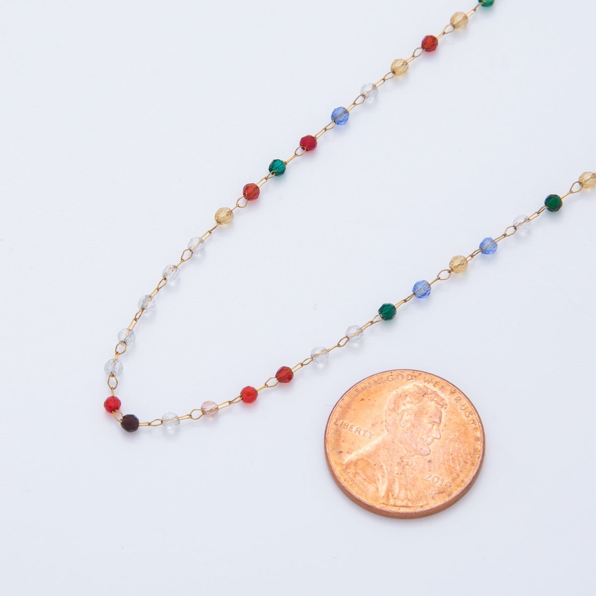 Stainless Steel Multicolor Multifaceted Round Gemstone Cable Unfinished Chain by Yard | Roll - 1614 - DLUXCA