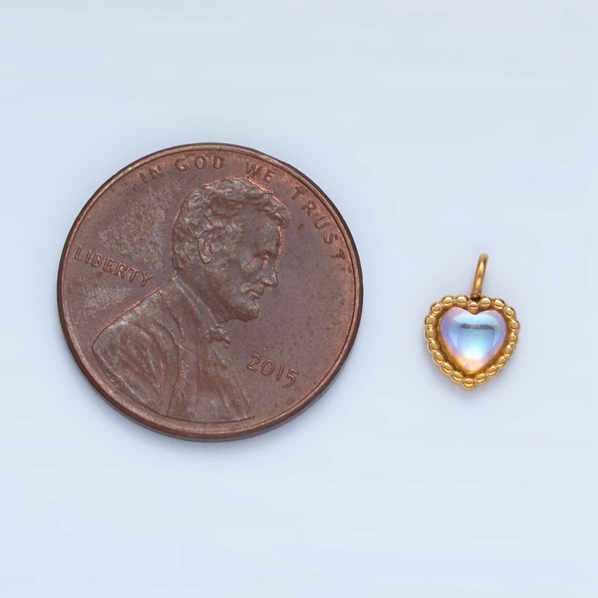 Stainless Steel Opal Gemstone Heart Beaded Dotted Charm | P1266 - DLUXCA