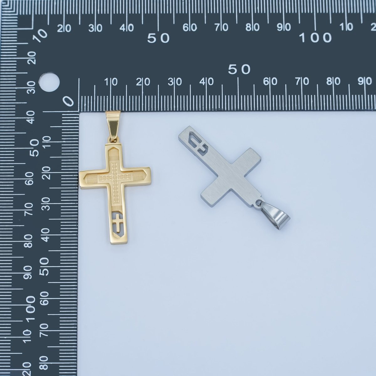 Stainless Steel Open Geometric Engraved Cross Pendant in Gold & Silver | P761 - DLUXCA