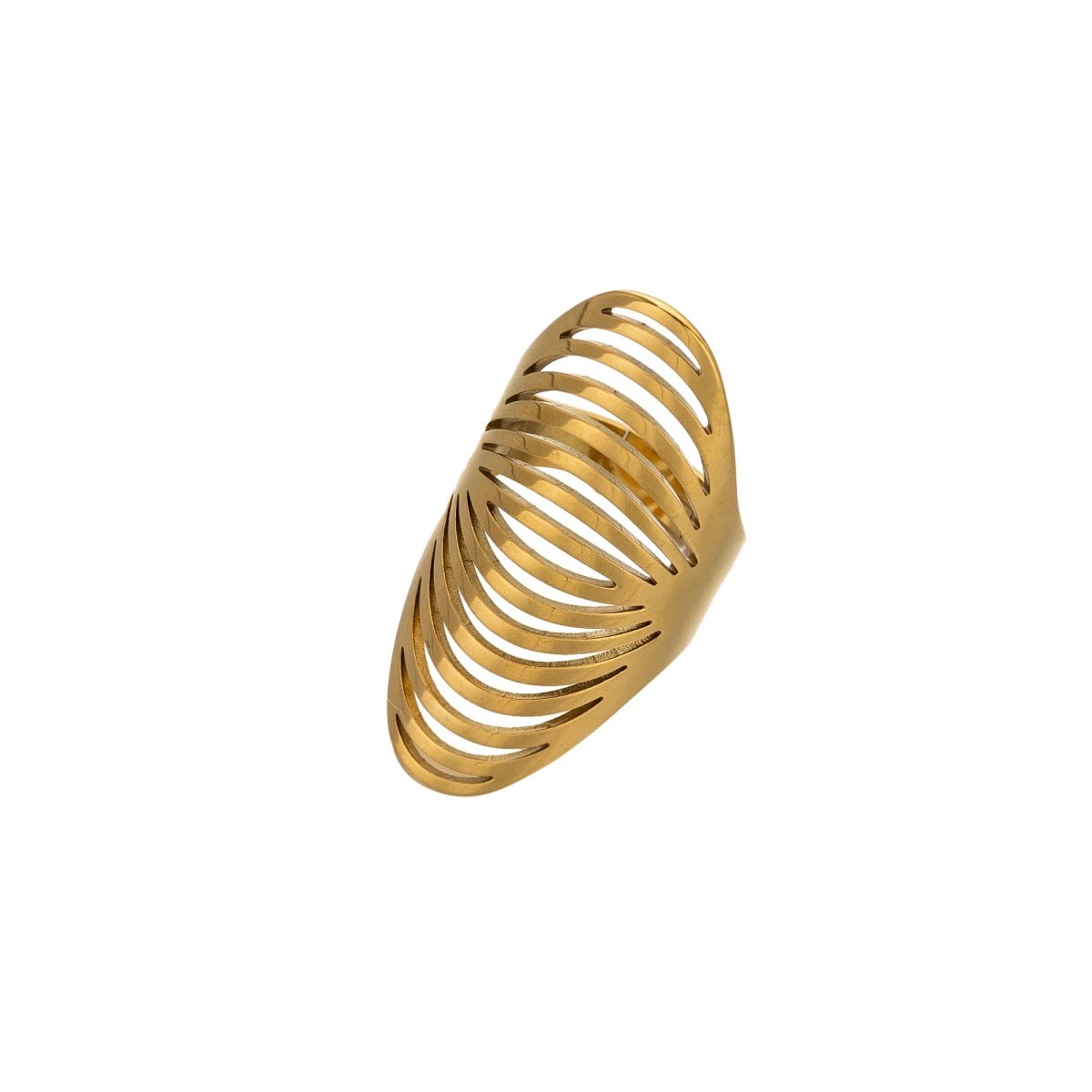 Stainless Steel Open Geometric Ribbed Ring in Gold & Silver | RINGS - 00206 RINGS - 00207 - DLUXCA