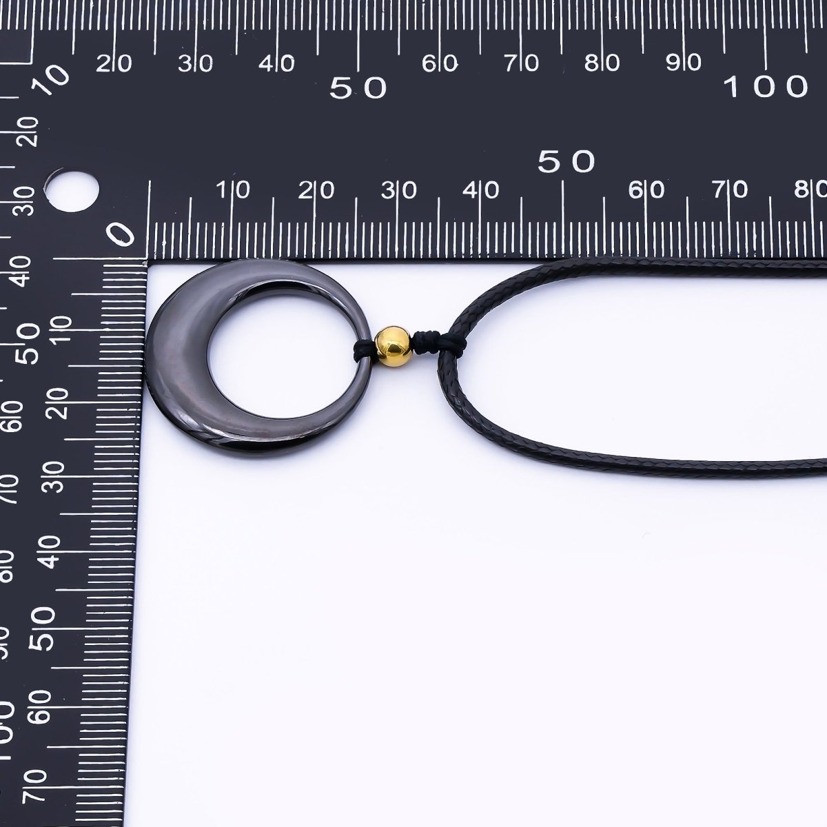 Stainless Steel Open Oval Round Black Leather Cord 18 Inch Necklace | WA - 4008 - DLUXCA