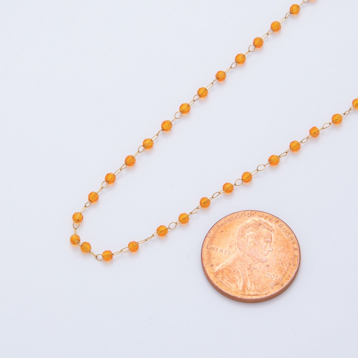 Stainless Steel Orange Multifaceted Round Gemstone Cable Unfinished Chain by Yard | Roll - 1610 - DLUXCA