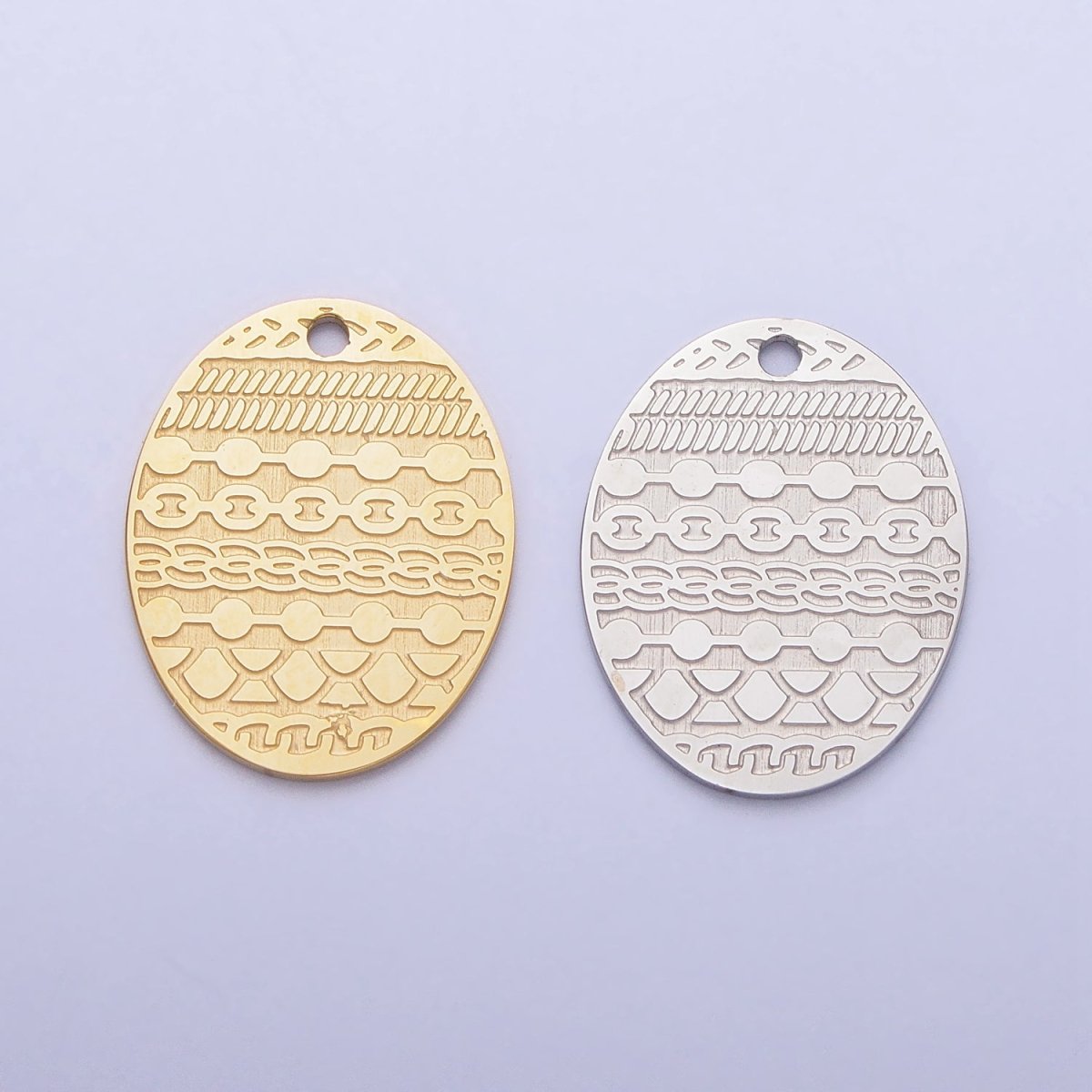 Stainless Steel Oval Multiple Chains Engraved Charm in Gold & Silver | P - 895 - DLUXCA