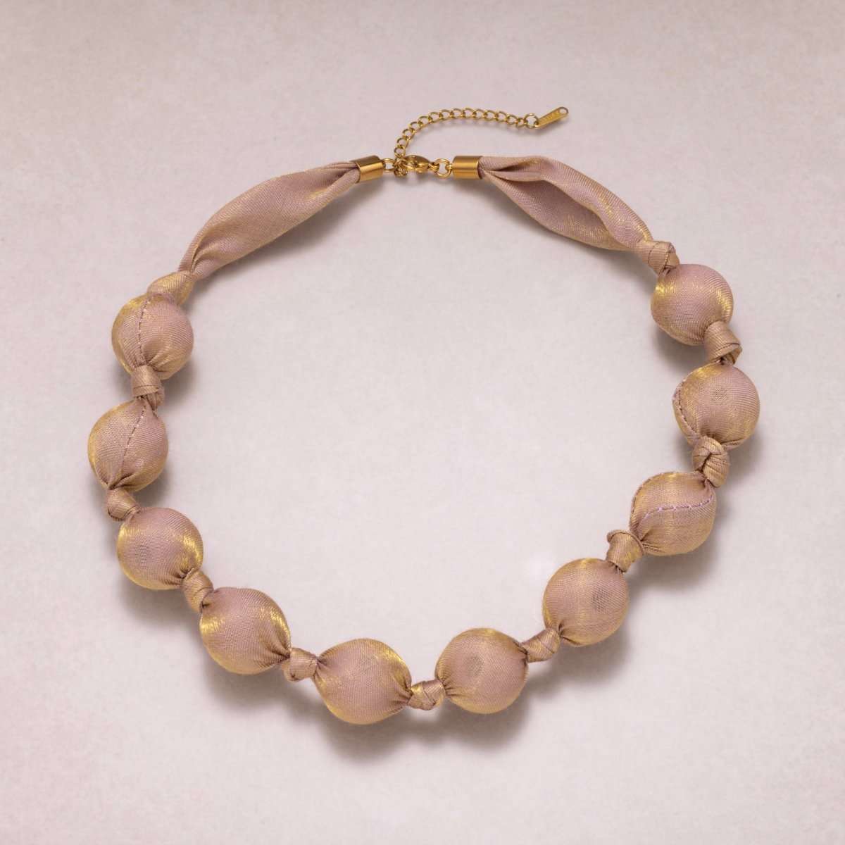 Stainless Steel Pastel Color Shimmer Satin Fabric Wrapped Bead 17 Inch Handmade Scarf Necklace w. Extender | WA - 04401 - WA - 04403 - DLUXCA