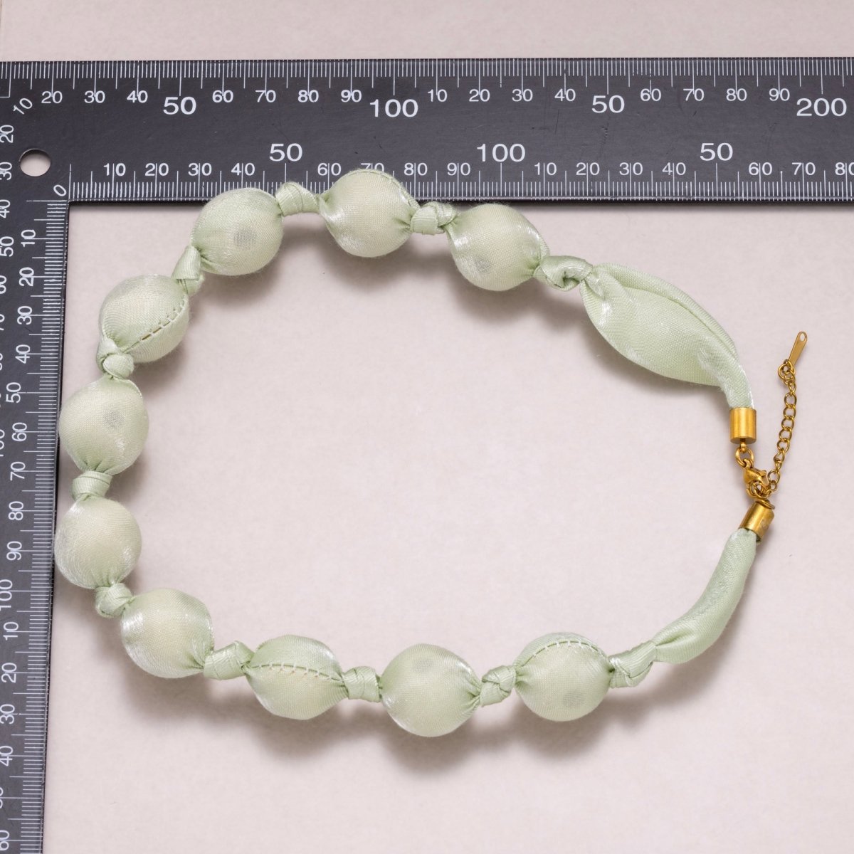 Stainless Steel Pastel Color Shimmer Satin Fabric Wrapped Bead 17 Inch Handmade Scarf Necklace w. Extender | WA - 04401 - WA - 04403 - DLUXCA