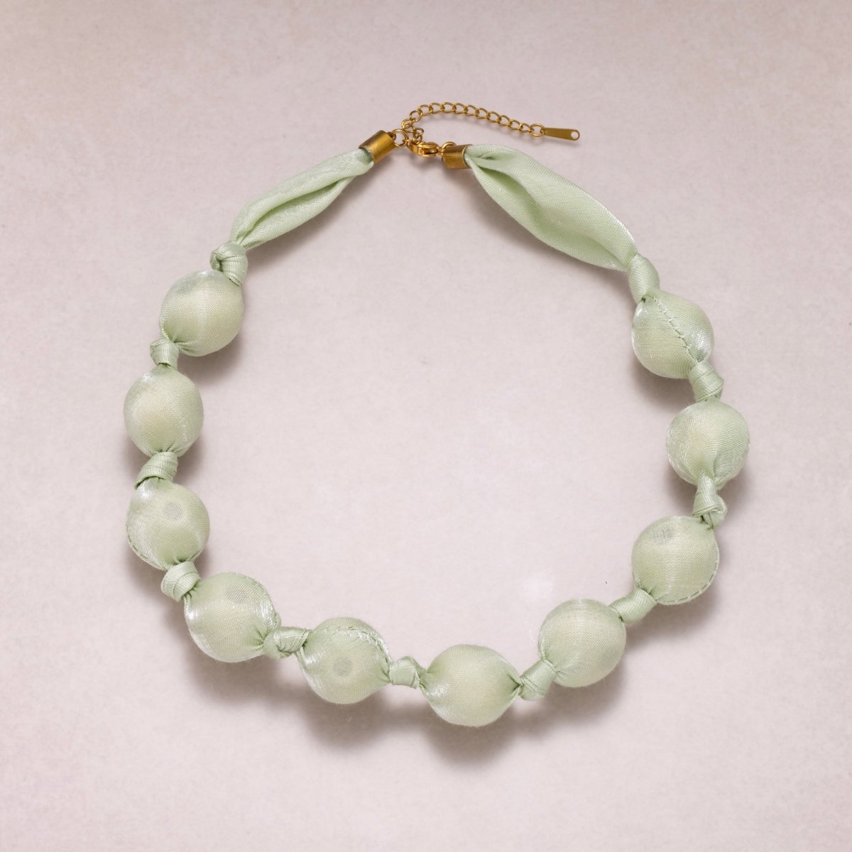 Stainless Steel Pastel Color Shimmer Satin Fabric Wrapped Bead 17 Inch Handmade Scarf Necklace w. Extender | WA - 04401 - WA - 04403 - DLUXCA