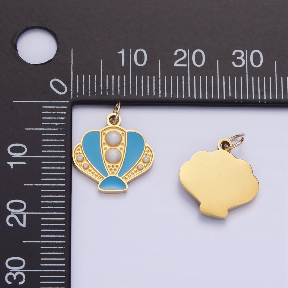 Stainless Steel Pearl Blue Sea Clam Shell Enamel Charm | P1015 - DLUXCA