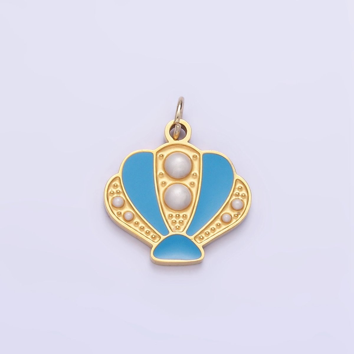 Stainless Steel Pearl Blue Sea Clam Shell Enamel Charm | P1015 - DLUXCA