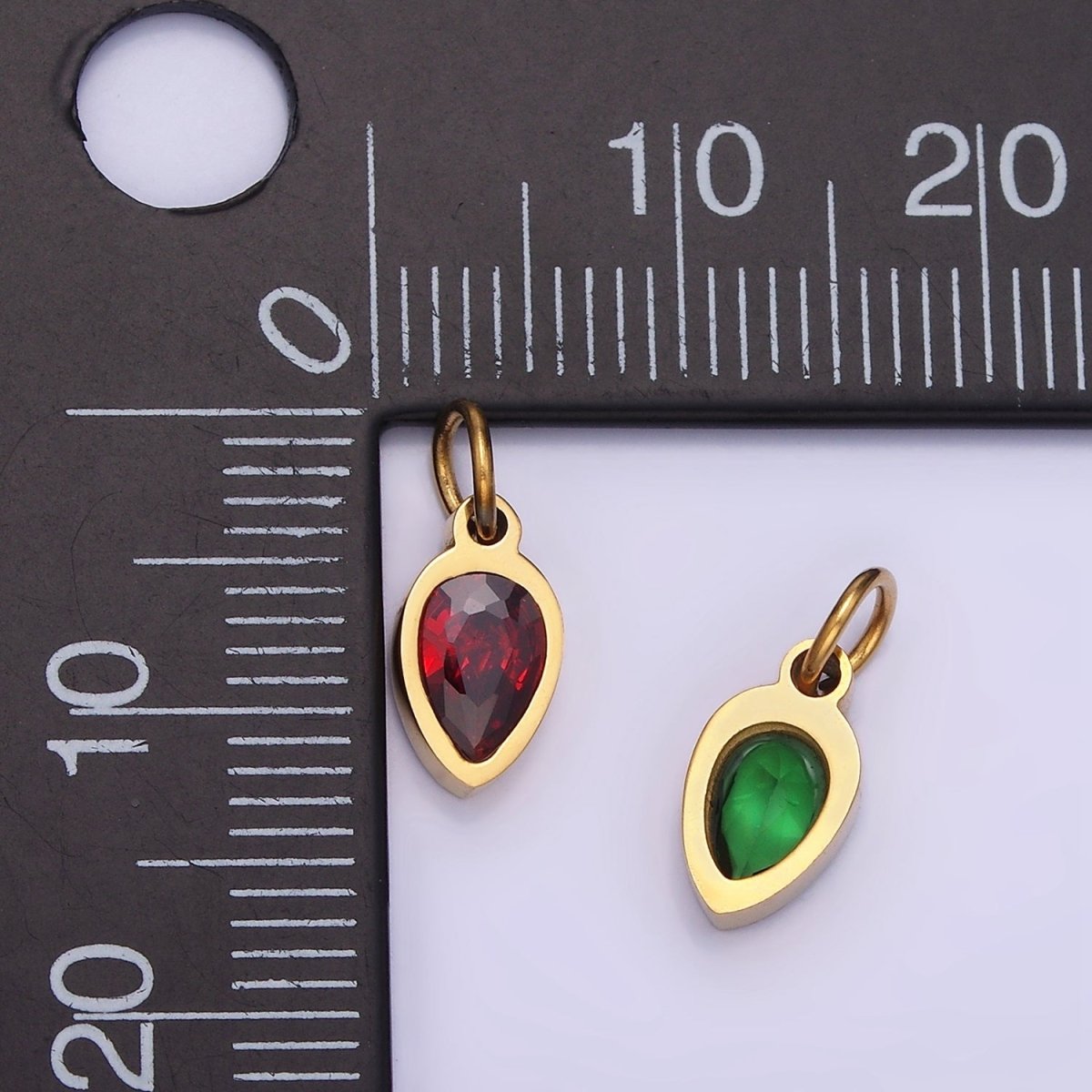 Stainless Steel Personalized Birthstone Teardrop CZ Bezel Add-On Charm | W671 - W673 - DLUXCA