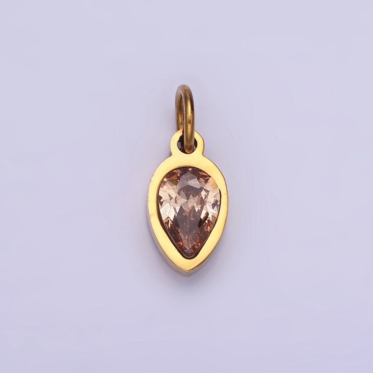 Stainless Steel Personalized Birthstone Teardrop CZ Bezel Add-On Charm | W671 - W673 - DLUXCA