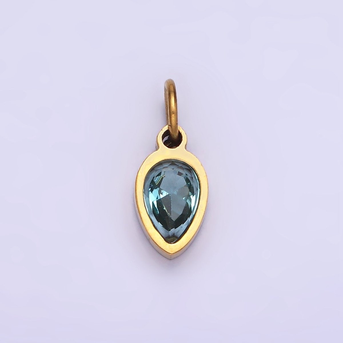 Stainless Steel Personalized Birthstone Teardrop CZ Bezel Add-On Charm | W671 - W673 - DLUXCA