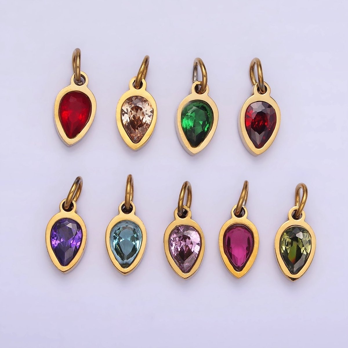Stainless Steel Personalized Birthstone Teardrop CZ Bezel Add-On Charm | W671 - W673 - DLUXCA
