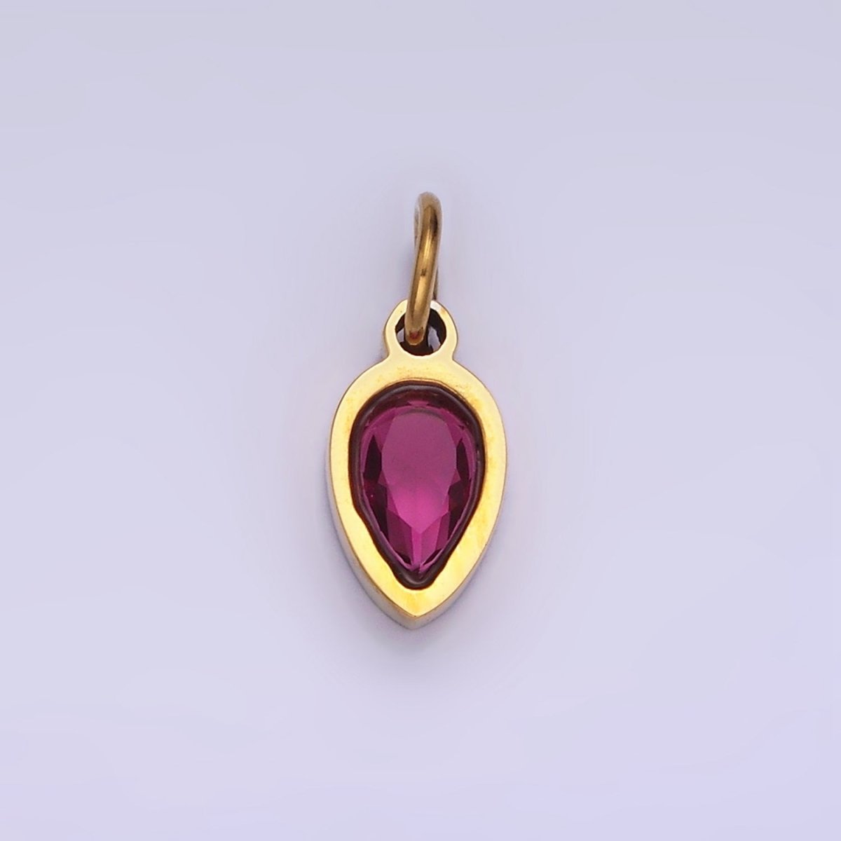 Stainless Steel Personalized Birthstone Teardrop CZ Bezel Add-On Charm | W671 - W673 - DLUXCA