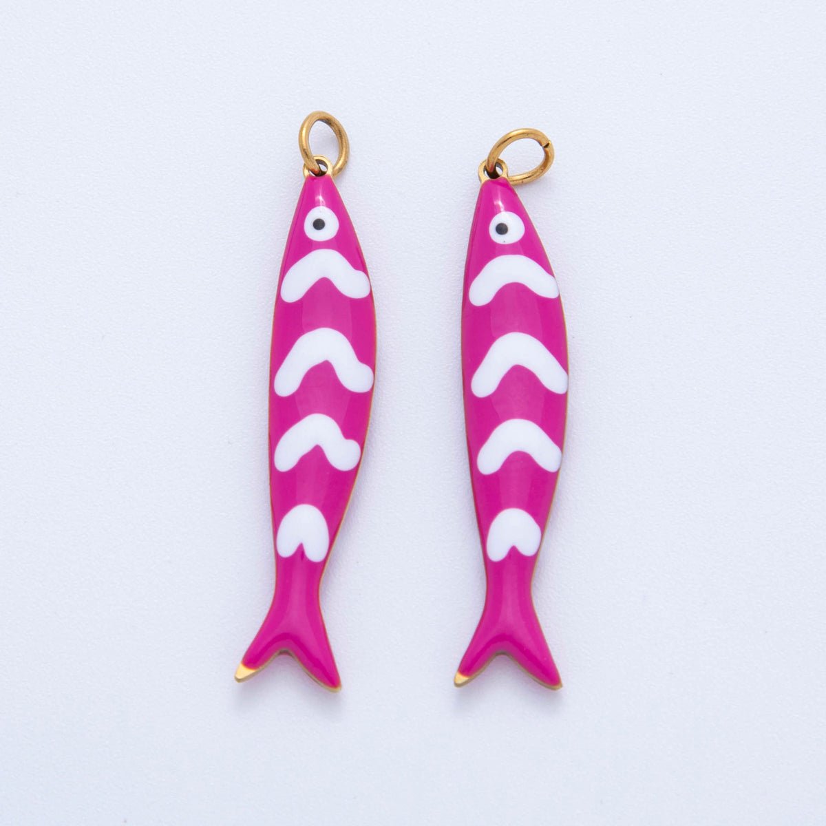 Stainless Steel Pink, Blue White - Lined Fish Sea 3D Multidimensional Charm | AF391 AF392 - DLUXCA