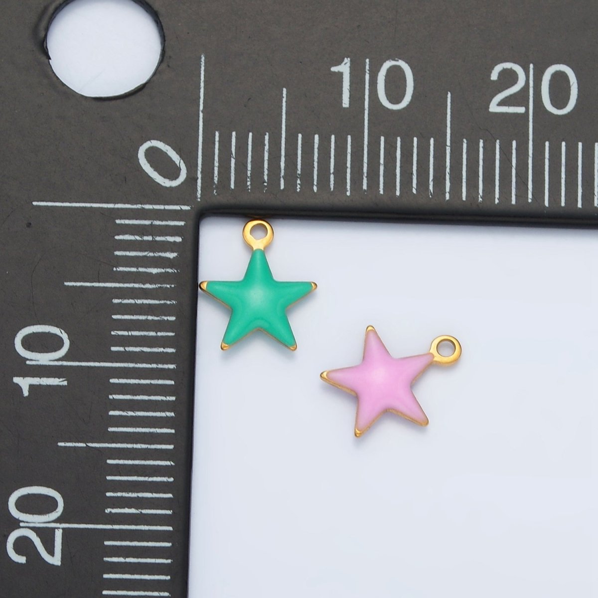 Stainless Steel Pink, Green, White Enamel Mini Celestial Star Charm | P1018 - DLUXCA