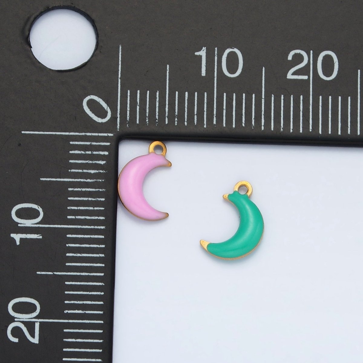 Stainless Steel Pink, Green, White Enamel Mini Crescent Moon Charm | P1017 - DLUXCA
