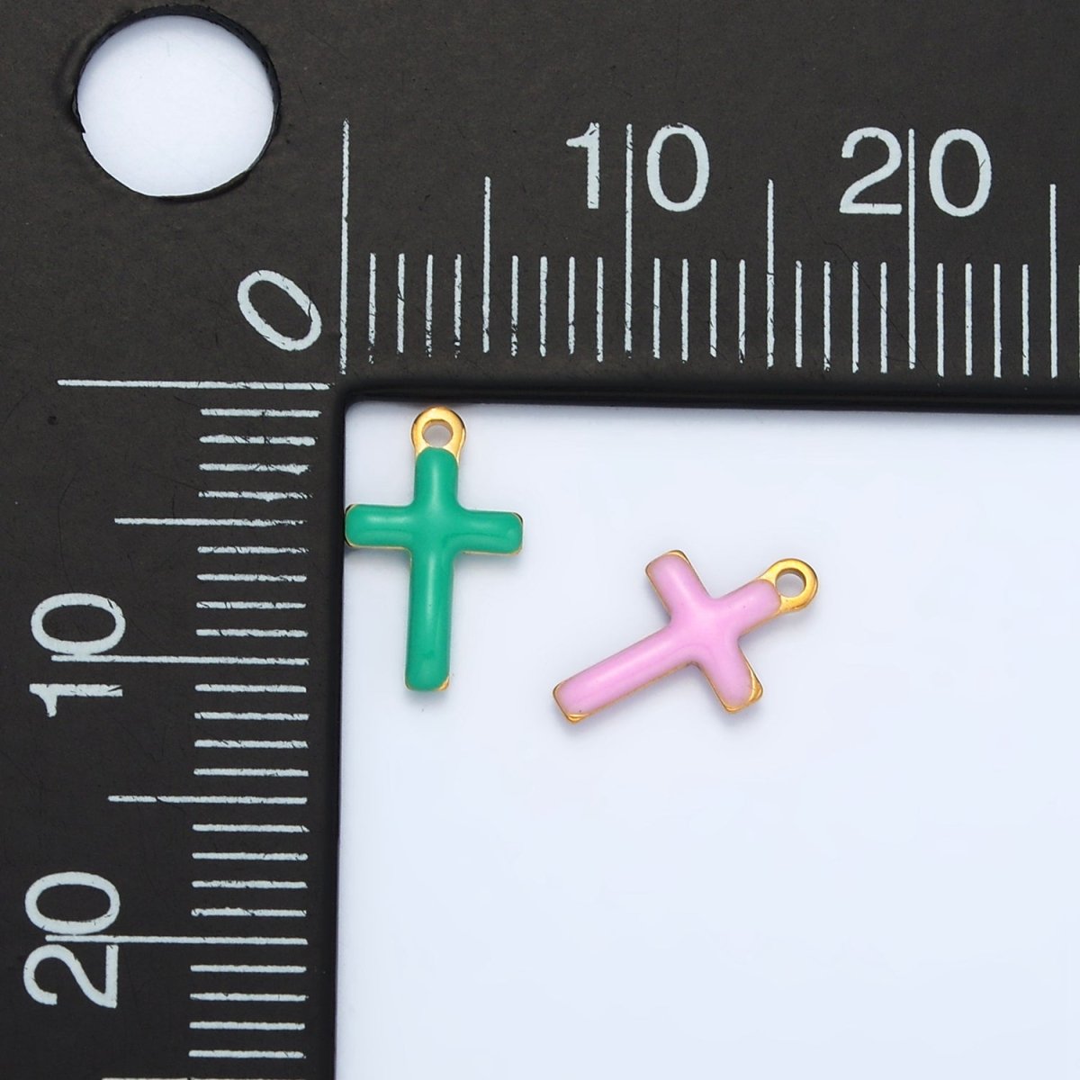 Stainless Steel Pink, Green, White Enamel Mini Cross Charm | P1020 - DLUXCA