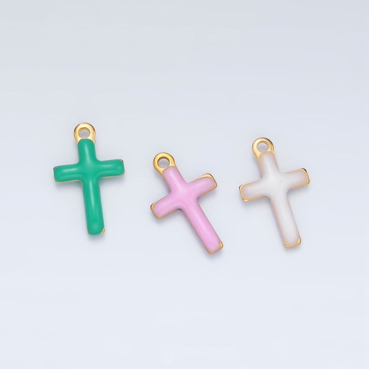 Stainless Steel Pink, Green, White Enamel Mini Cross Charm | P1020 - DLUXCA