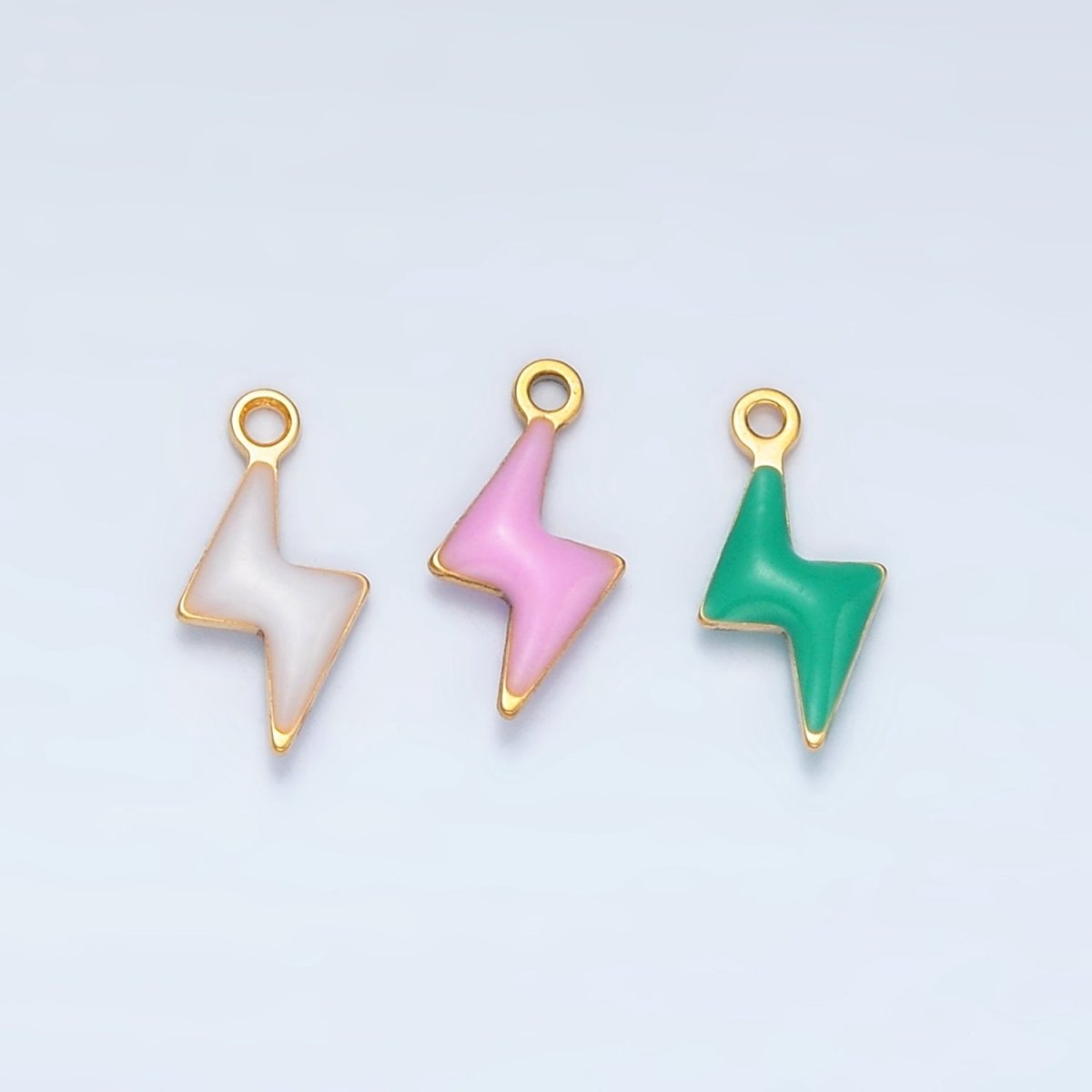 Stainless Steel Pink, Green, White Enamel Mini Lightning Thunder Charm | P - 1019 - DLUXCA