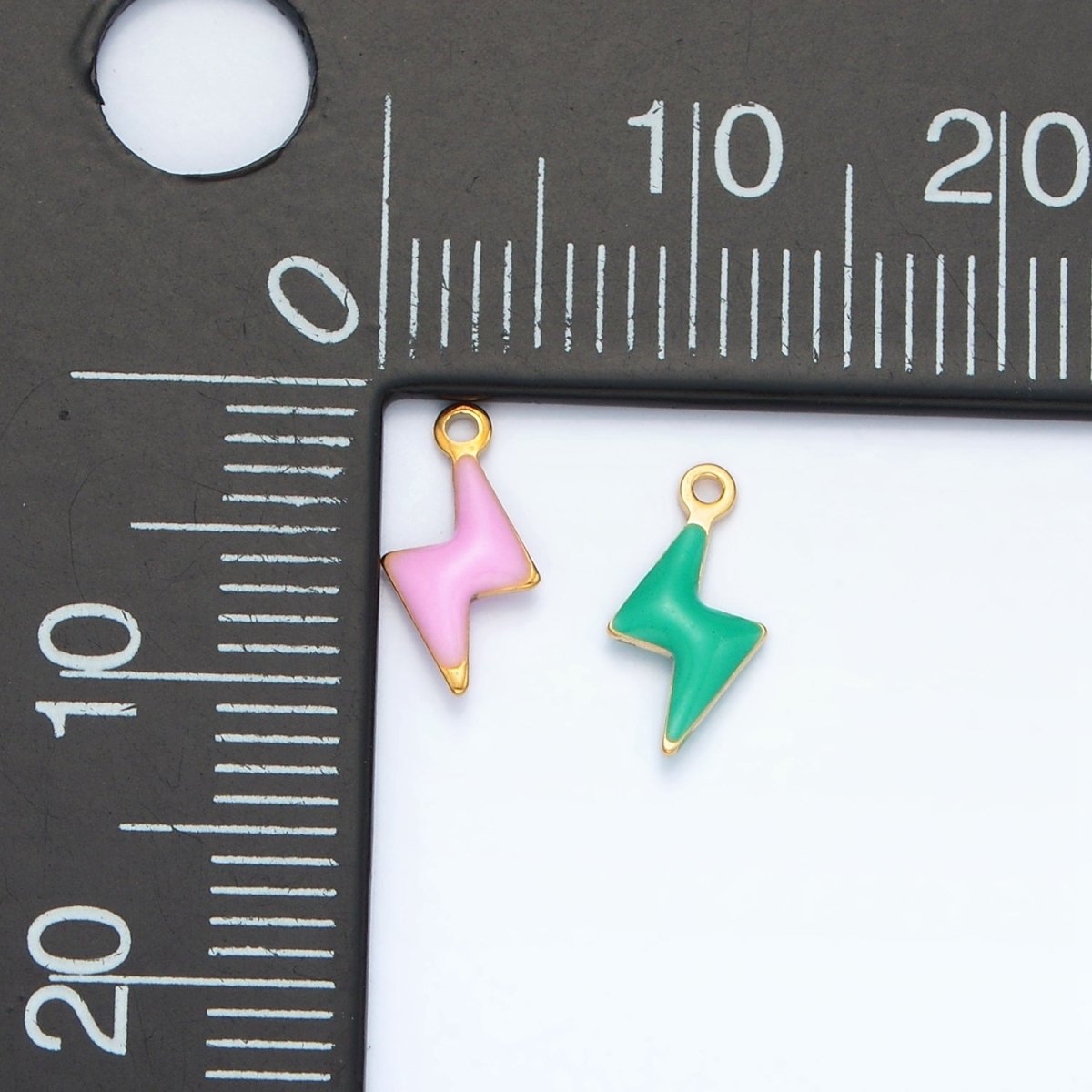 Stainless Steel Pink, Green, White Enamel Mini Lightning Thunder Charm | P - 1019 - DLUXCA
