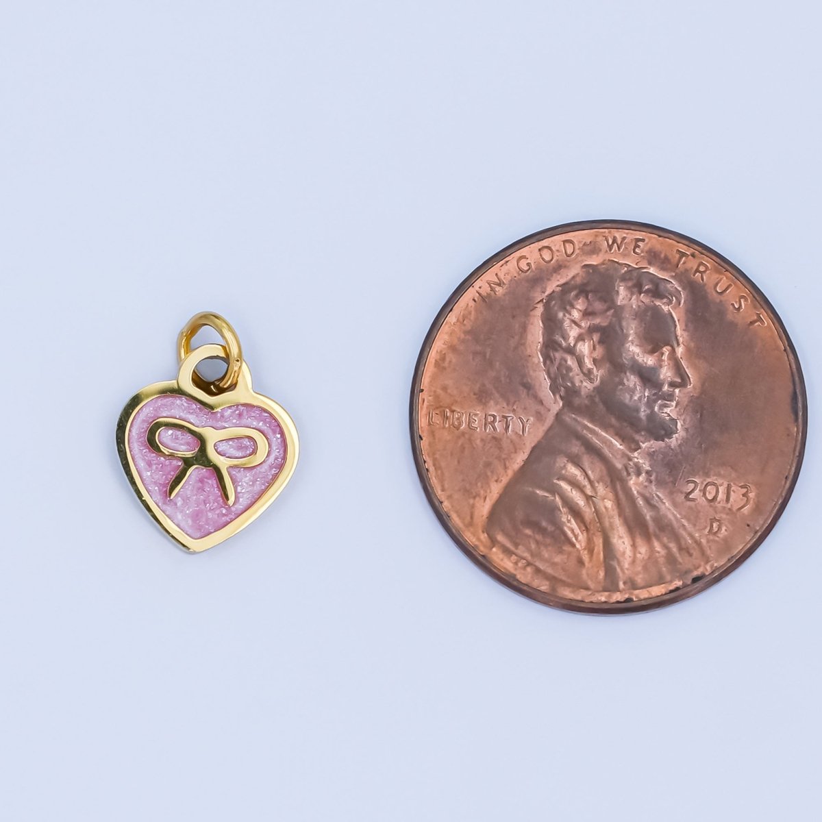 Stainless Steel Pink Ribbon Bow Heart Padlock Charm | P1208 - DLUXCA