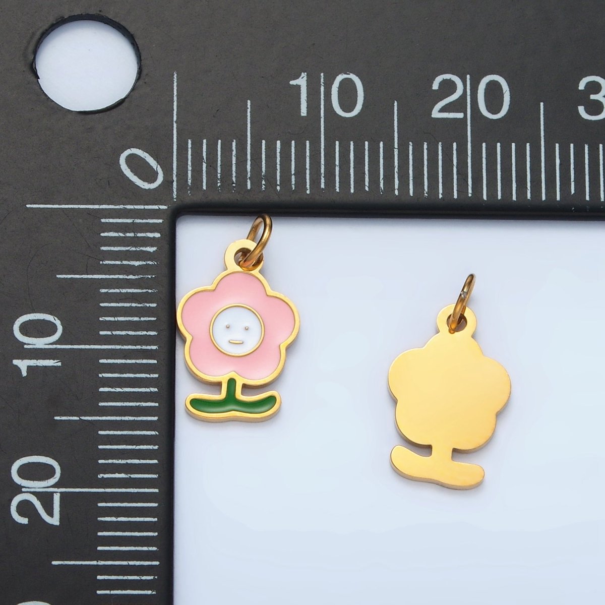 Stainless Steel Pink, White Smiley Face Daisy Flower Charm | P676 - DLUXCA