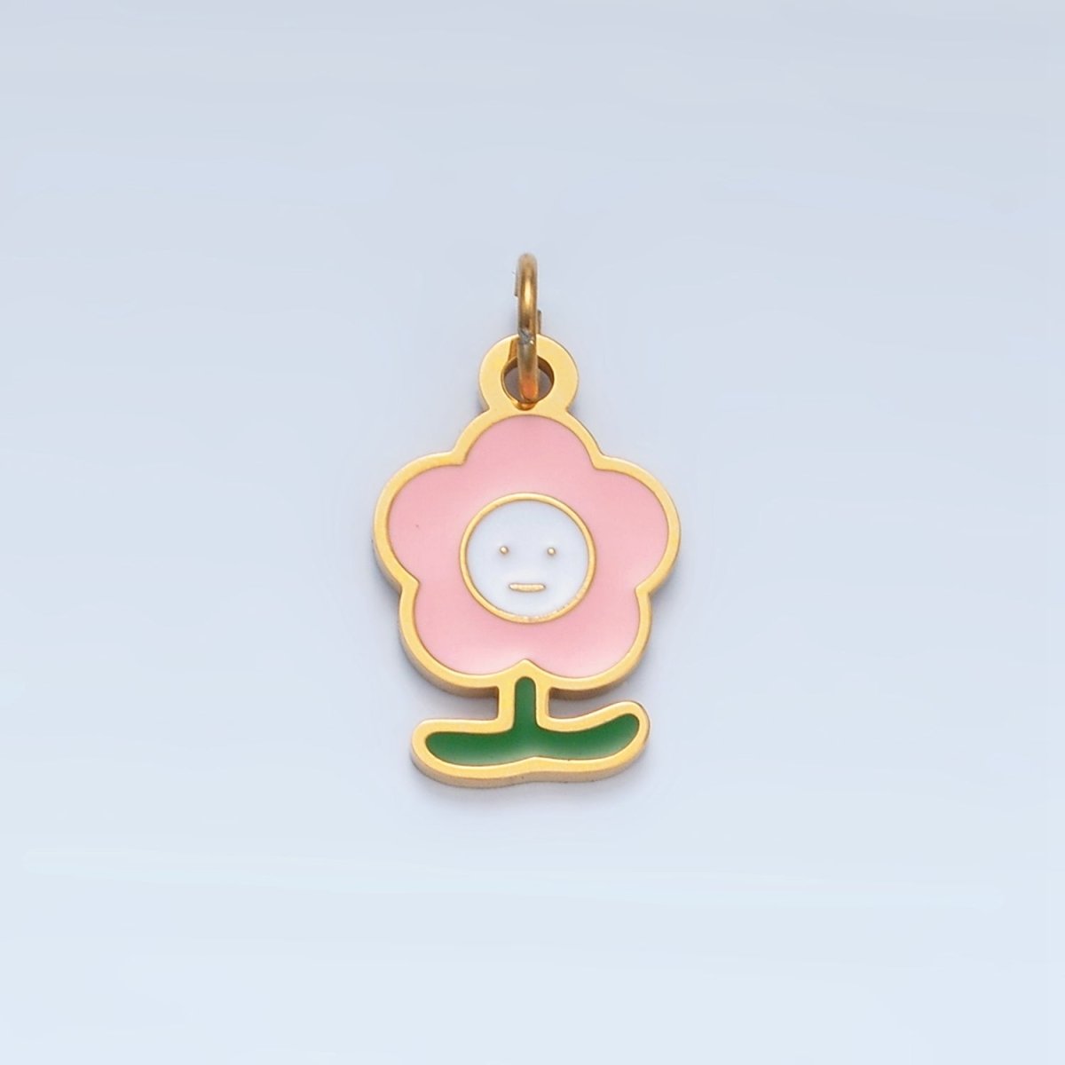 Stainless Steel Pink, White Smiley Face Daisy Flower Charm | P676 - DLUXCA
