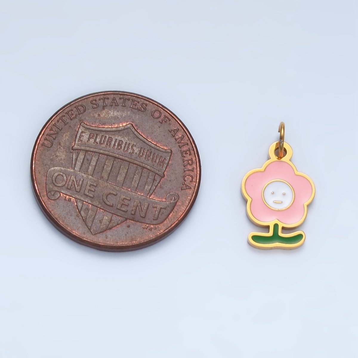 Stainless Steel Pink, White Smiley Face Daisy Flower Charm | P676 - DLUXCA