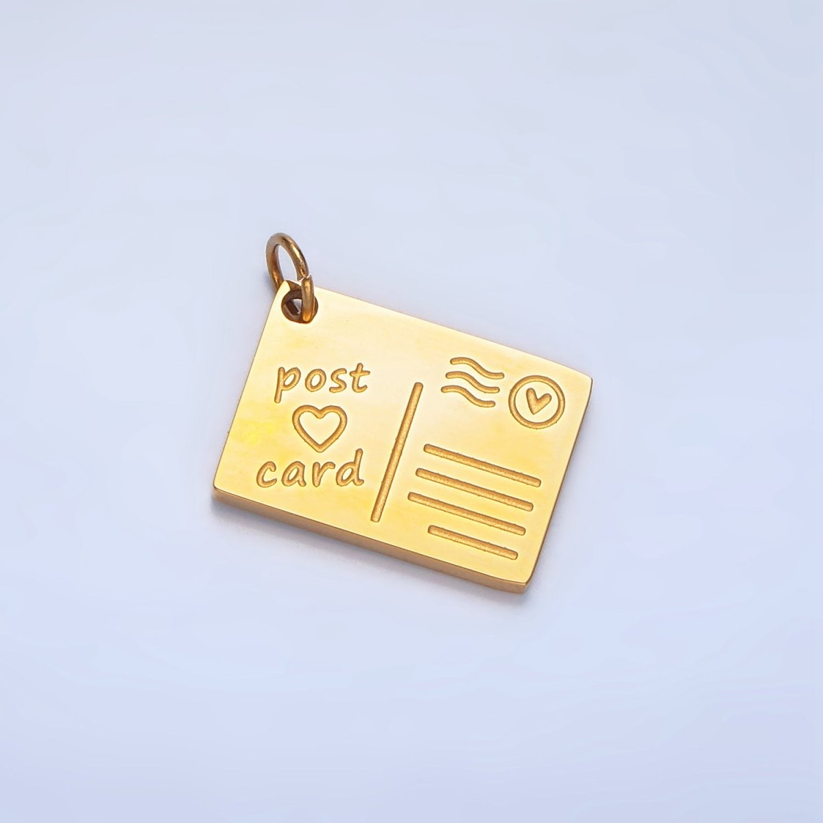 Stainless Steel Post Card Heart Engraved Charm in Gold & Silver | P - 1262 - DLUXCA
