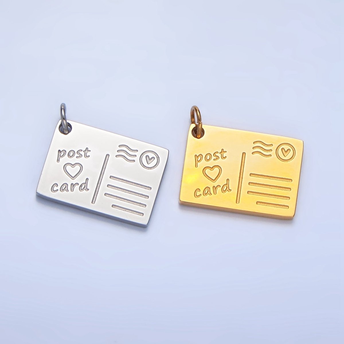 Stainless Steel Post Card Heart Engraved Charm in Gold & Silver | P - 1262 - DLUXCA