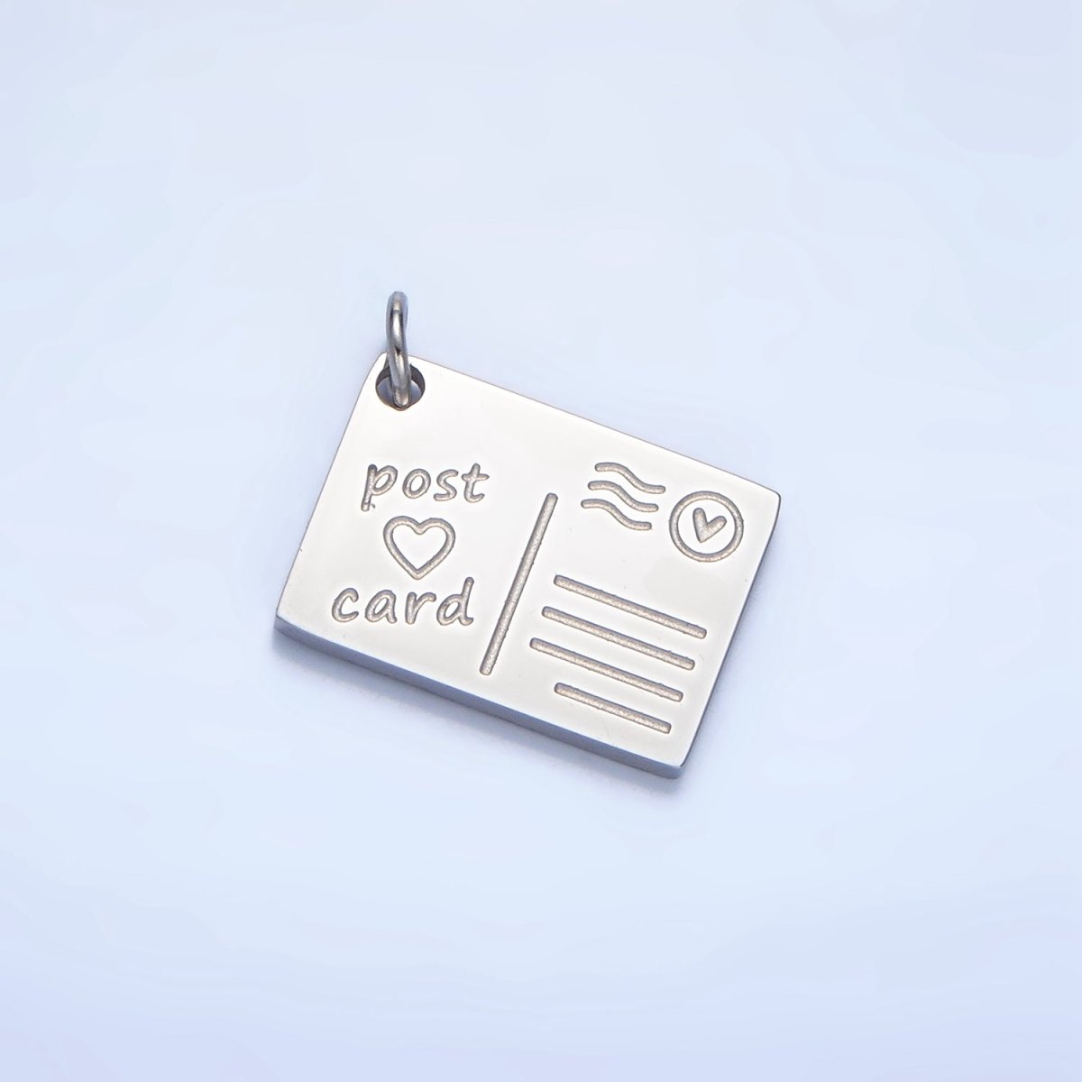 Stainless Steel Post Card Heart Engraved Charm in Gold & Silver | P - 1262 - DLUXCA